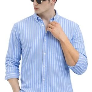 U TURN Men's Casual Printed Striped Stylish Latest Formal Plus Size Shirt for Men | Cotton Mix 220 GSM